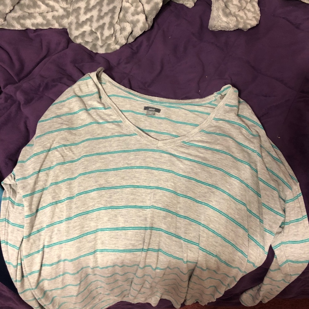 Gray shirt with Teal stripes